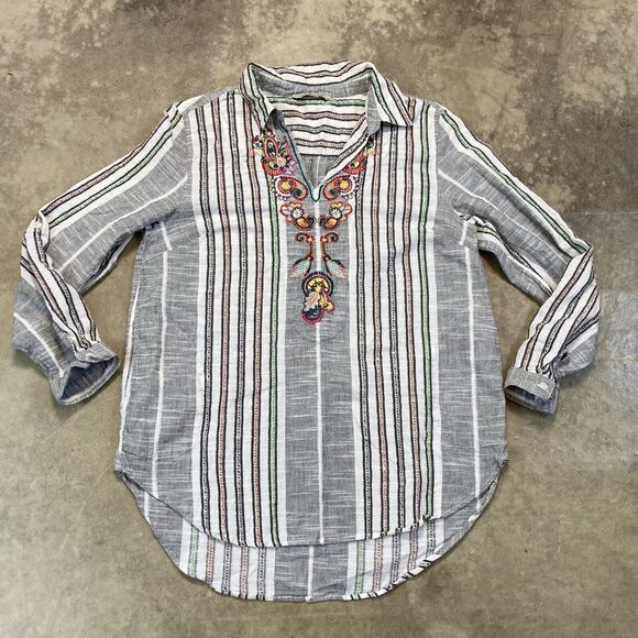 Soft Surroundings Tops - Soft Surroundings Shirt Womens Large Aruba Embroidered Pullover Tunic Boho Strip